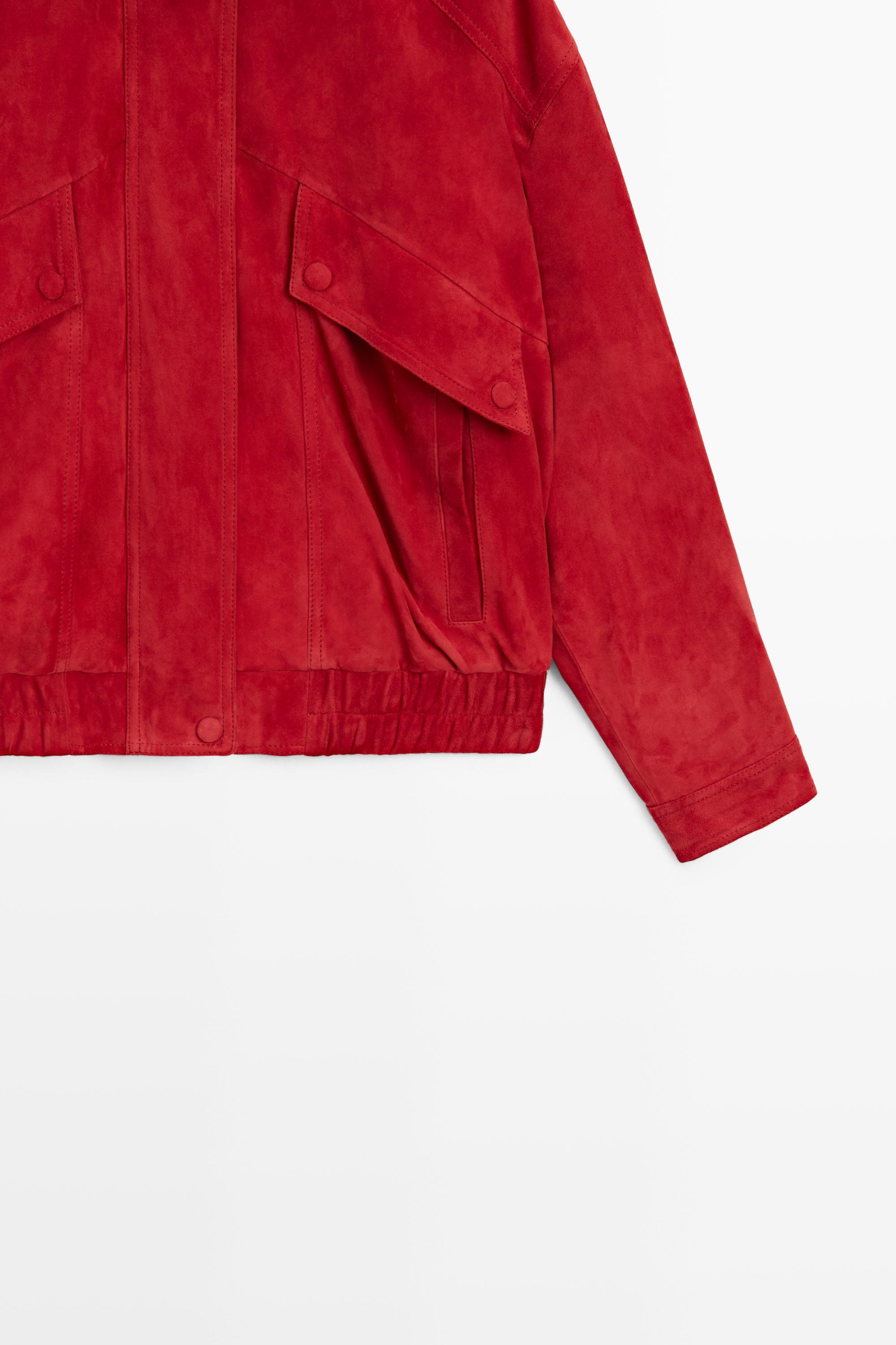 Suede leather bomber jacket with pocket details